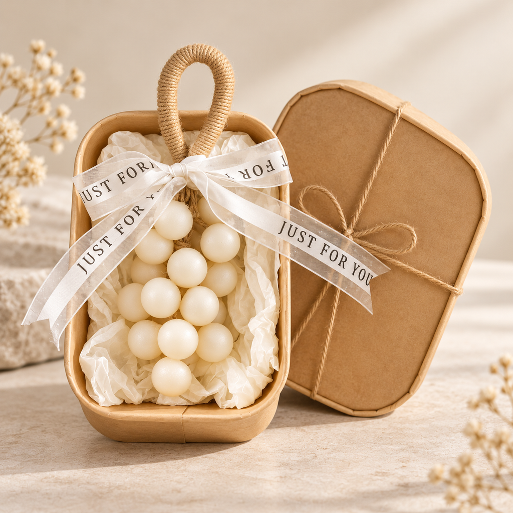 Pearl white grape-shaped soap gift in kraft box